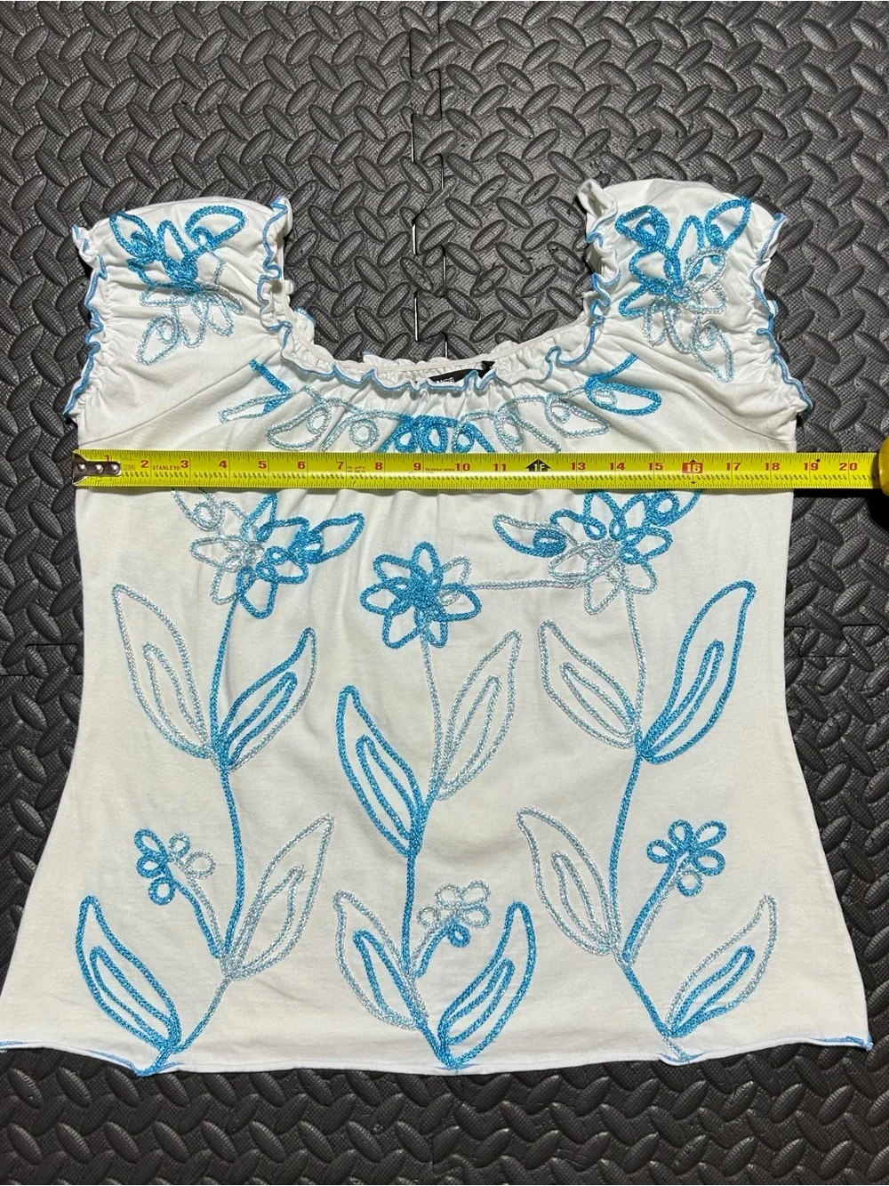 Once Again Floral Embroidery Blouse Artsy Ruffle Botanical White Womens Medium